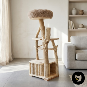 Ch’adore Arbre à chat n°15 design en bois naturel tronc d’arbre artisanal fait main durable sur mesure luxe premium qualité unique moderne beige original décoratif solide stable griffoirs cachette
