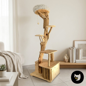 Ch’adore Arbre à chat n°9 design en bois naturel tronc d’arbre artisanal fait main durable sur mesure luxe premium qualité unique moderne beige original décoratif solide stable griffoirs cachette lit hamac