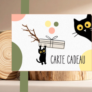 Devant d'une carte cadeau Ch'adore personnalisable pour l'achat d'un arbre à chat design en bois et artisanal.