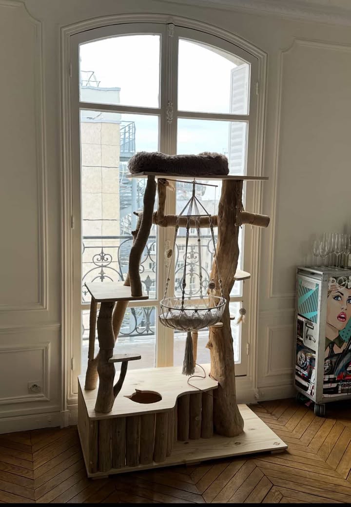 Ch’adore Arbre à chat décoratif n°14 design en bois naturel tronc d’arbre artisanal fait main durable sur mesure luxe premium qualité unique moderne beige original décoratif XXL pour gros chat Maine coon ragdoll birman bengal persan british shorthair longhair angora chartreux bleu russe siamois siberien persan sacré de birmanie norvegien sphynx chadore adore adoré