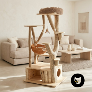 Ch’adore Arbre à chat bois décoratif n°18 design en bois naturel tronc d’arbre artisanal fait main durable sur mesure luxe premium qualité unique moderne beige original décoratif pour gros chat Maine coon ragdoll birman bengal persan british shorthair longhair angora chartreux bleu russe siamois siberien persan sacré de birmanie norvegien sphynx chadore adore adoré