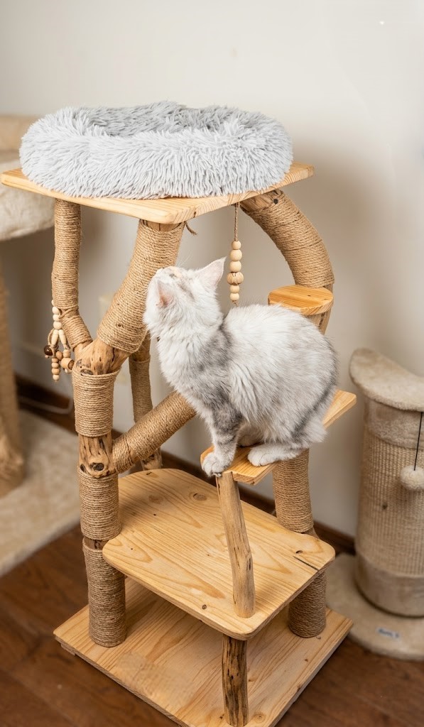 CH'ADORE Arbre à chat Maine Coon Bois Design Tronc d'Arbre Artisanal Unique Fait Main Durable Qualité Stable