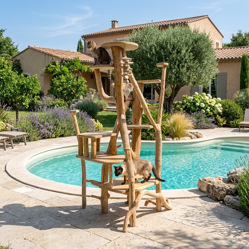 un arbre à chat d'extérieur Ch'ADORE en bois design durable lourd stable décoratif , luxe Lyon 