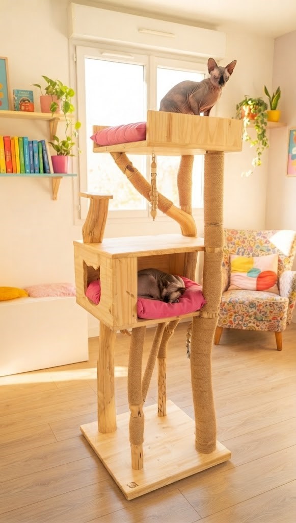 un arbre à sphinx Ch'ADORE en bois design durable lourd stable décoratif parfaitement adapté au besoin de cocooning , luxe Lyon